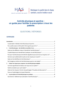 Activité physique et sportive : un guide pour faciliter la prescription à tous les patients