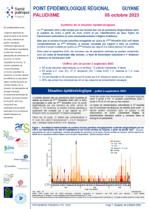 Paludisme. Point épidémiologique Guyane. 5 octobre 2023